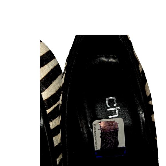 Chico's Shoes 7.5 Zebra Print Buckles Platform Open Toe High Heel Pump Stiletto - Picture 7 of 9